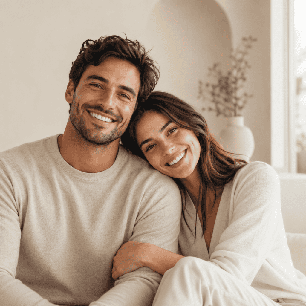 Couple élégant et complice avec les produits Elavita, dont le Macun Epimedyumlu 240g best-seller et le Macun Epimedyumlu boîte de 12 sticks, dans une ambiance premium dédiée à l’énergie, à la vitalité et au bien-être du couple.