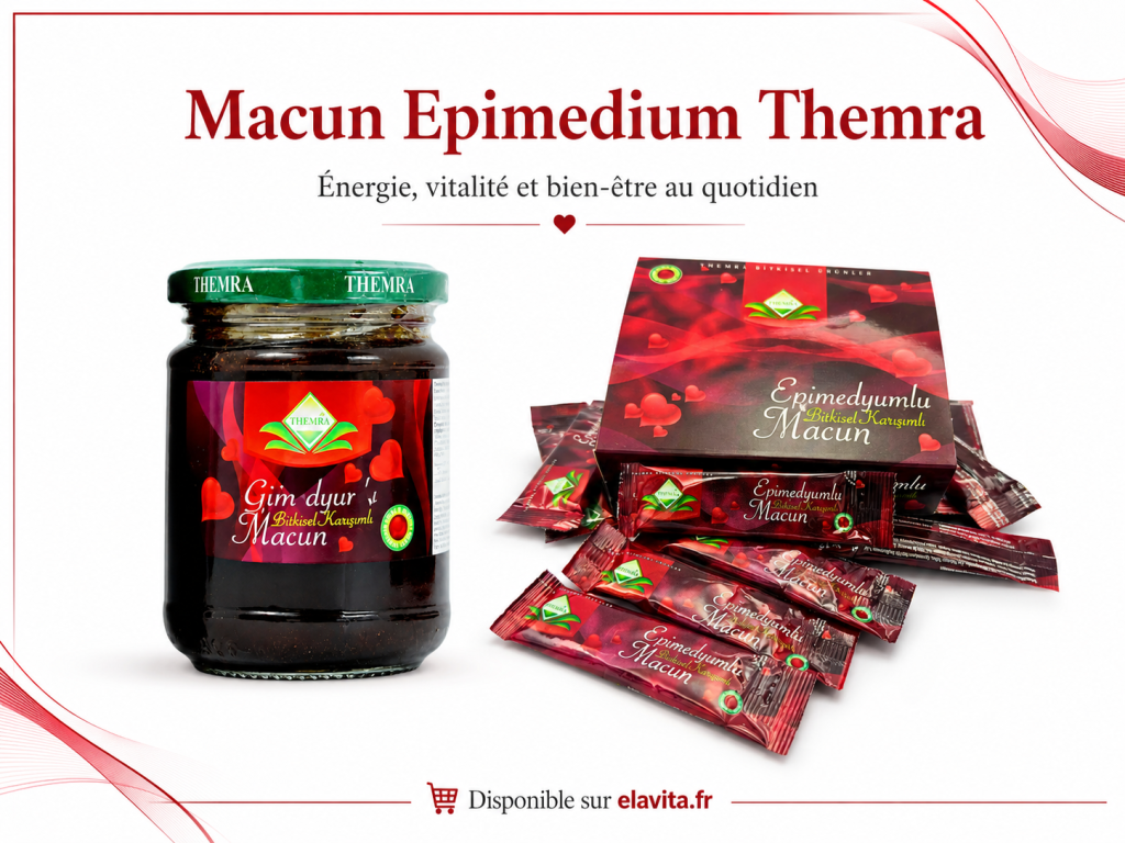 Découvrez Elavita et ses formats Macun Epimedium Themra sur elavita.fr : pot 240g, sticks, pack duo et lot de 3 sticks pour accompagner énergie, vitalité, tonus, désir, concentration et bien-être intime au quotidien.
