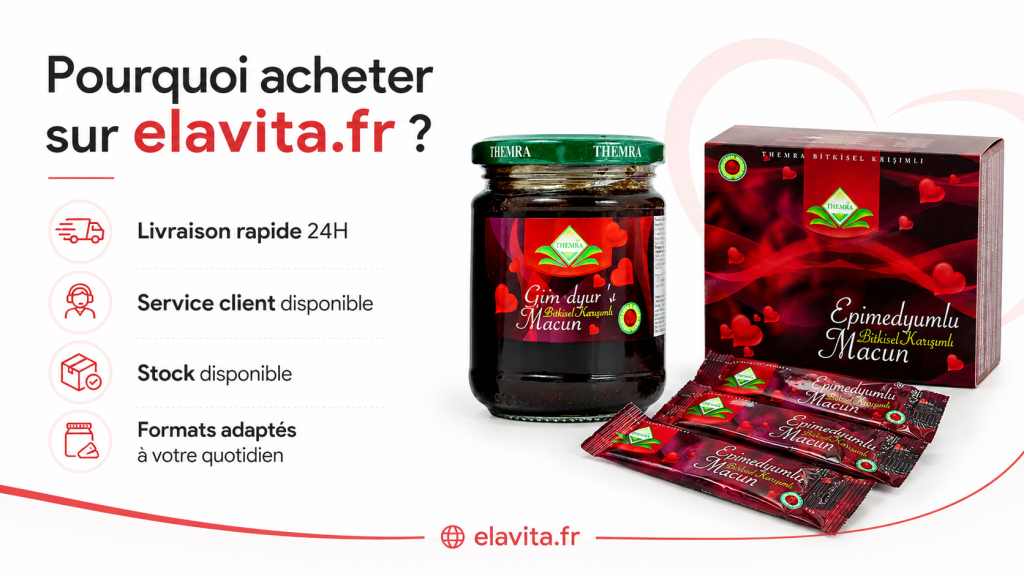 Pourquoi acheter sur elavita.fr plutôt qu’ailleurs ? Découvrez une boutique spécialisée avec livraison rapide en 24H, service client disponible, stock actif et formats Macun adaptés à l’énergie, la vitalité, la concentration et le bien-être intime.